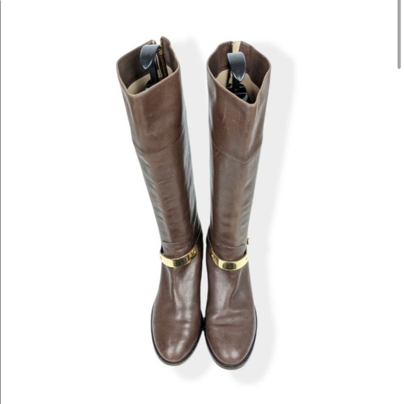 Michael Kors Brown Leather Gold Buckle Riding Boot - Picture 2 of 3